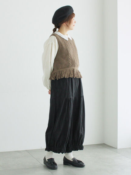 【WEB限定】コットンジャカード製品染め裾フリルパンツ(グレー/ブラック/キナリ)|TSUHARU by Samansa Mos2(ツハルバイサマンサモスモス)通販
