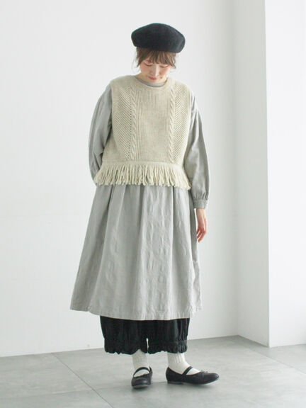 【WEB限定】コットンジャカード製品染め裾フリルパンツ(グレー/ブラック/キナリ)|TSUHARU by Samansa Mos2(ツハルバイサマンサモスモス)通販