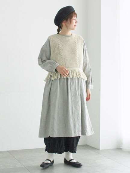 【WEB限定】コットンジャカード製品染め裾フリルパンツ(グレー/ブラック/キナリ)|TSUHARU by Samansa Mos2(ツハルバイサマンサモスモス)通販