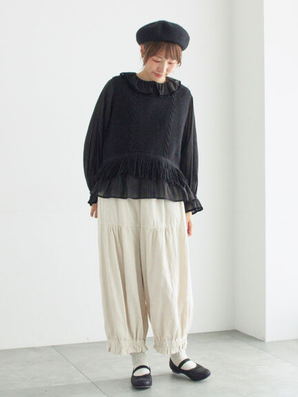【WEB限定】コットンジャカード製品染め裾フリルパンツ(グレー/ブラック/キナリ)|TSUHARU by Samansa Mos2(ツハルバイサマンサモスモス)通販