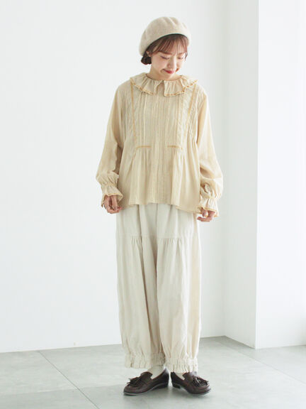 【WEB限定】コットンジャカード製品染め裾フリルパンツ(グレー/ブラック/キナリ)|TSUHARU by Samansa Mos2(ツハルバイサマンサモスモス)通販