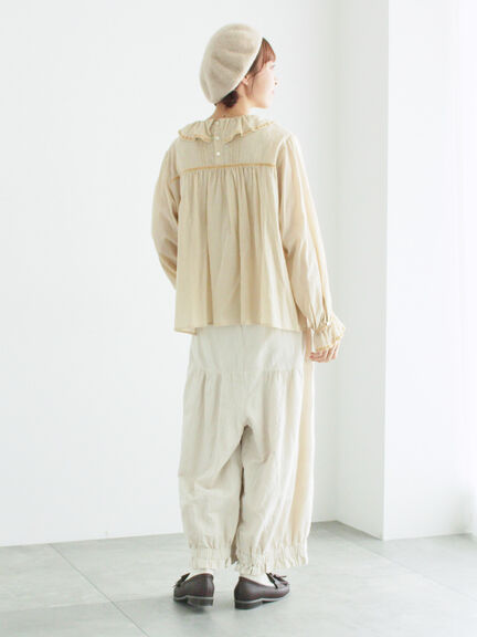 【WEB限定】コットンジャカード製品染め裾フリルパンツ(グレー/ブラック/キナリ)|TSUHARU by Samansa Mos2(ツハルバイサマンサモスモス)通販