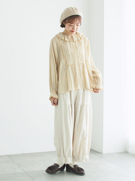 【WEB限定】コットンジャカード製品染め裾フリルパンツ(グレー/ブラック/キナリ)|TSUHARU by Samansa Mos2(ツハルバイサマンサモスモス)通販