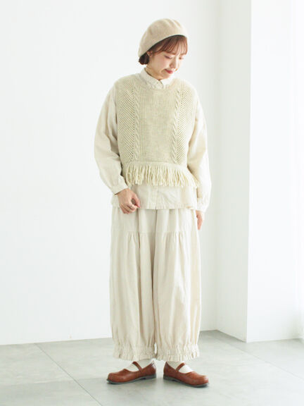 【WEB限定】コットンジャカード製品染め裾フリルパンツ(グレー/ブラック/キナリ)|TSUHARU by Samansa Mos2(ツハルバイサマンサモスモス)通販