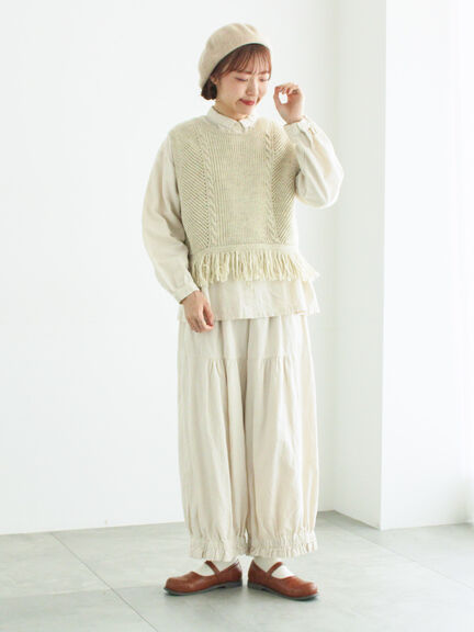 【WEB限定】コットンジャカード製品染め裾フリルパンツ(グレー/ブラック/キナリ)|TSUHARU by Samansa Mos2(ツハルバイサマンサモスモス)通販