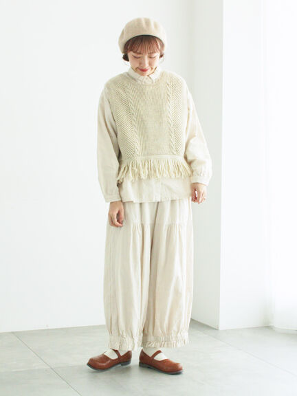 【WEB限定】コットンジャカード製品染め裾フリルパンツ(グレー/ブラック/キナリ)|TSUHARU by Samansa Mos2(ツハルバイサマンサモスモス)通販
