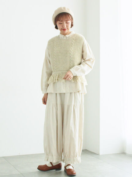 【WEB限定】コットンジャカード製品染め裾フリルパンツ(グレー/ブラック/キナリ)|TSUHARU by Samansa Mos2(ツハルバイサマンサモスモス)通販
