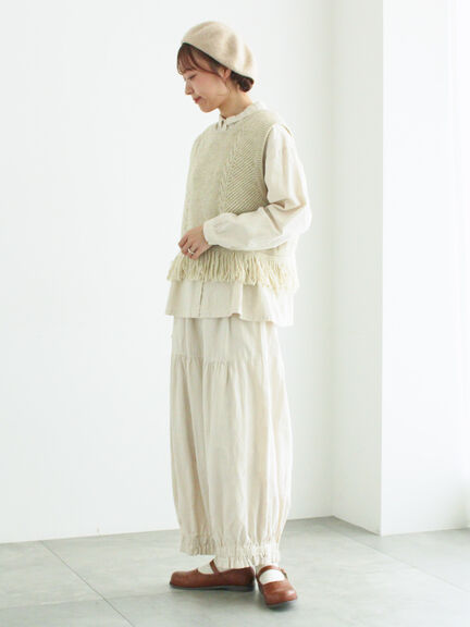 【WEB限定】コットンジャカード製品染め裾フリルパンツ(グレー/ブラック/キナリ)|TSUHARU by Samansa Mos2(ツハルバイサマンサモスモス)通販