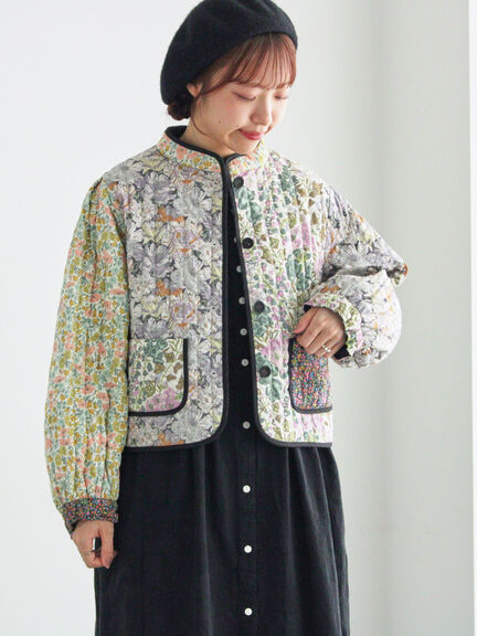 【LIBERTY】パッチワークキルトジャケット(レッド/キナリ)|TSUHARU by Samansa Mos2(ツハルバイサマンサモスモス)通販