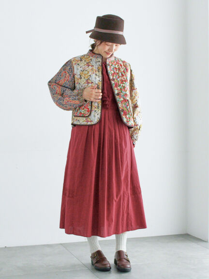 【LIBERTY】パッチワークキルトジャケット(レッド/キナリ)|TSUHARU by Samansa Mos2(ツハルバイサマンサモスモス)通販