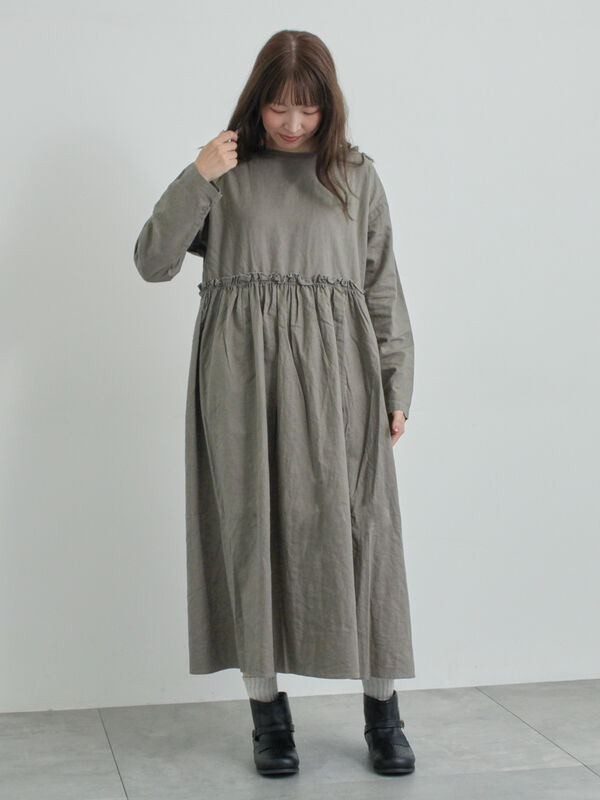 【WEB限定 Sサイズ】製品染めヘンプコットン前後着ギャザーワンピース(グレー)|TSUHARU by Samansa Mos2(ツハルバイサマンサモスモス)通販