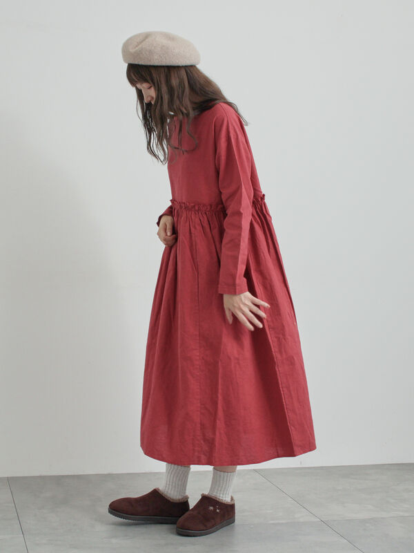 【WEB限定 Sサイズ】製品染めヘンプコットン前後着ギャザーワンピース(レッド)|TSUHARU by Samansa Mos2(ツハルバイサマンサモスモス)通販