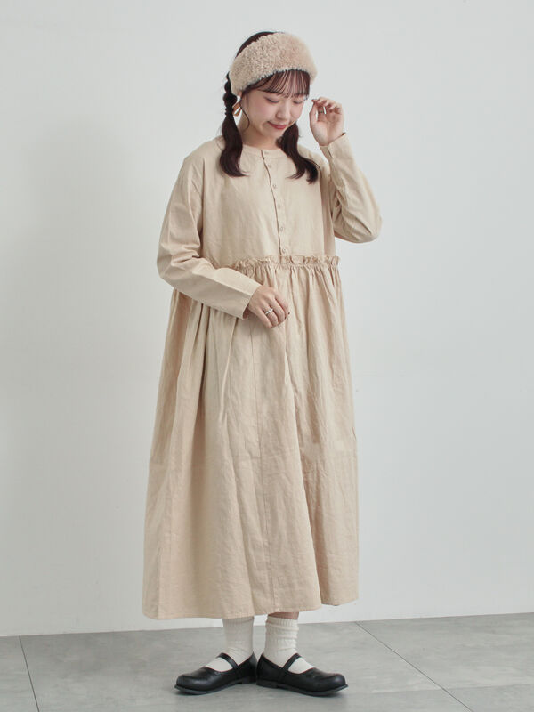 【WEB限定 Sサイズ】製品染めヘンプコットン前後着ギャザーワンピース(キナリ)|TSUHARU by Samansa Mos2(ツハルバイサマンサモスモス)通販