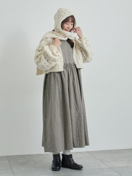 【WEB限定 Sサイズ】製品染めヘンプコットン前後着ギャザーワンピース(グレー/レッド/キナリ)|TSUHARU by Samansa Mos2(ツハルバイサマンサモスモス)通販