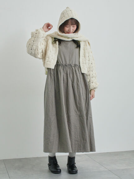 【WEB限定 Sサイズ】製品染めヘンプコットン前後着ギャザーワンピース(グレー/レッド/キナリ)|TSUHARU by Samansa Mos2(ツハルバイサマンサモスモス)通販