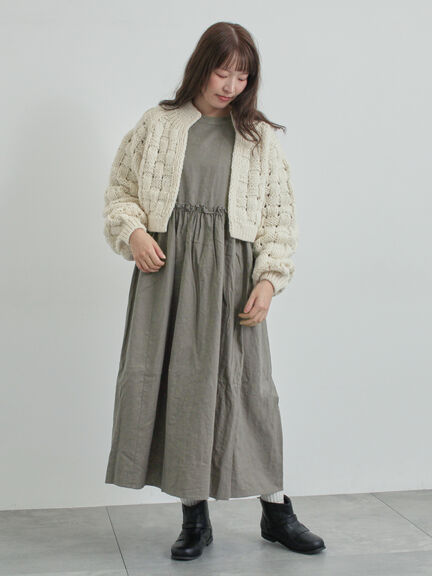 【WEB限定 Sサイズ】製品染めヘンプコットン前後着ギャザーワンピース(グレー/レッド/キナリ)|TSUHARU by Samansa Mos2(ツハルバイサマンサモスモス)通販