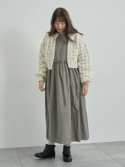 【WEB限定 Sサイズ】製品染めヘンプコットン前後着ギャザーワンピース(グレー/レッド/キナリ)|TSUHARU by Samansa Mos2(ツハルバイサマンサモスモス)通販