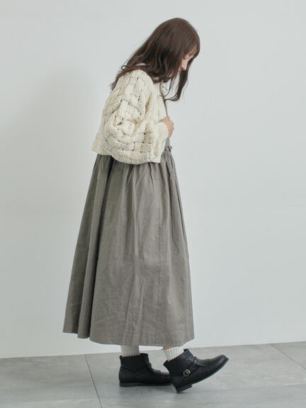 【WEB限定 Sサイズ】製品染めヘンプコットン前後着ギャザーワンピース(グレー/レッド/キナリ)|TSUHARU by Samansa Mos2(ツハルバイサマンサモスモス)通販