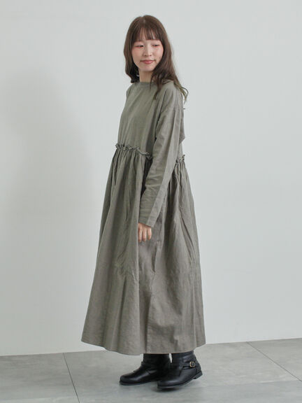 【WEB限定 Sサイズ】製品染めヘンプコットン前後着ギャザーワンピース(グレー/レッド/キナリ)|TSUHARU by Samansa Mos2(ツハルバイサマンサモスモス)通販