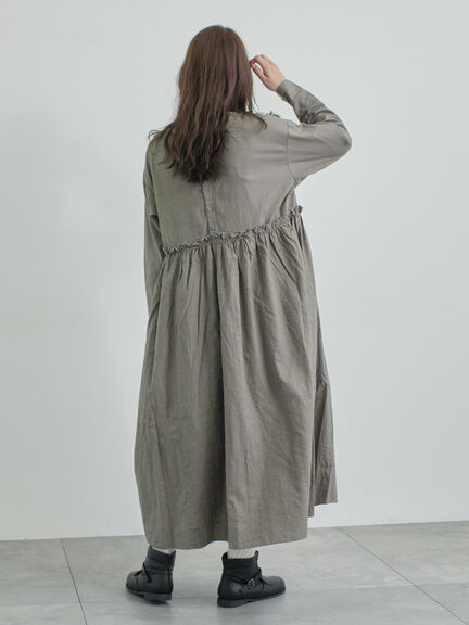 【WEB限定 Sサイズ】製品染めヘンプコットン前後着ギャザーワンピース(グレー/レッド/キナリ)|TSUHARU by Samansa Mos2(ツハルバイサマンサモスモス)通販