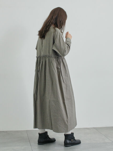 【WEB限定 Sサイズ】製品染めヘンプコットン前後着ギャザーワンピース(グレー/レッド/キナリ)|TSUHARU by Samansa Mos2(ツハルバイサマンサモスモス)通販