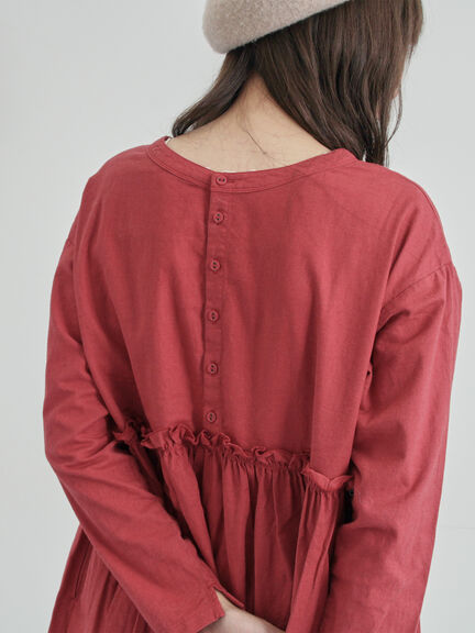 【WEB限定 Sサイズ】製品染めヘンプコットン前後着ギャザーワンピース(グレー/レッド/キナリ)|TSUHARU by Samansa Mos2(ツハルバイサマンサモスモス)通販