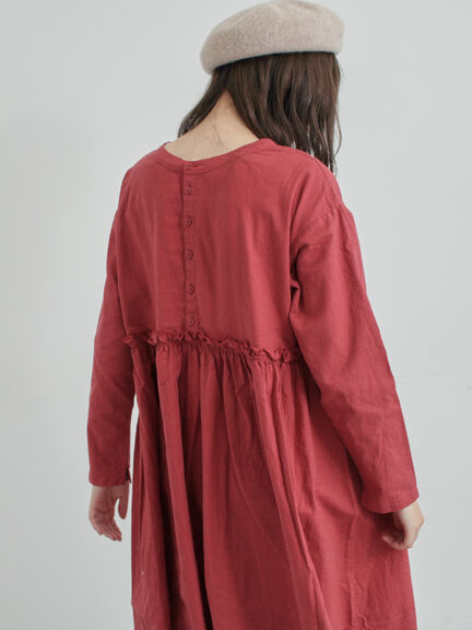 【WEB限定 Sサイズ】製品染めヘンプコットン前後着ギャザーワンピース(グレー/レッド/キナリ)|TSUHARU by Samansa Mos2(ツハルバイサマンサモスモス)通販