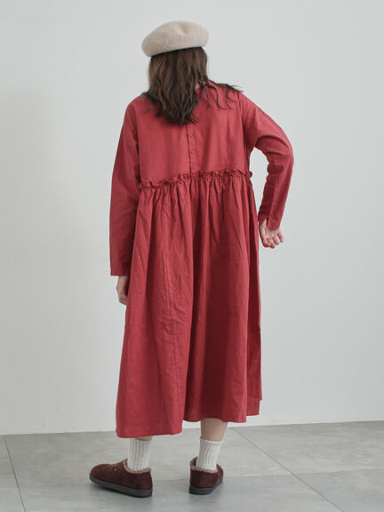 【WEB限定 Sサイズ】製品染めヘンプコットン前後着ギャザーワンピース(グレー/レッド/キナリ)|TSUHARU by Samansa Mos2(ツハルバイサマンサモスモス)通販