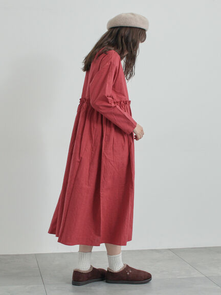 【WEB限定 Sサイズ】製品染めヘンプコットン前後着ギャザーワンピース(グレー/レッド/キナリ)|TSUHARU by Samansa Mos2(ツハルバイサマンサモスモス)通販