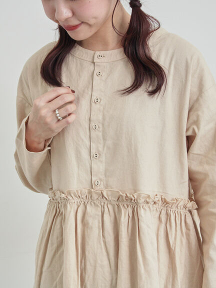 【WEB限定 Sサイズ】製品染めヘンプコットン前後着ギャザーワンピース(グレー/レッド/キナリ)|TSUHARU by Samansa Mos2(ツハルバイサマンサモスモス)通販