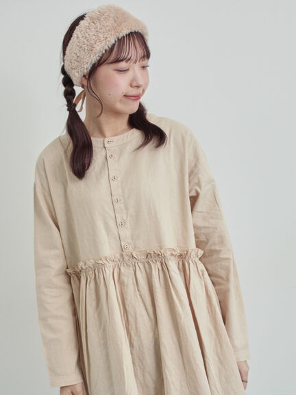 【WEB限定 Sサイズ】製品染めヘンプコットン前後着ギャザーワンピース(グレー/レッド/キナリ)|TSUHARU by Samansa Mos2(ツハルバイサマンサモスモス)通販