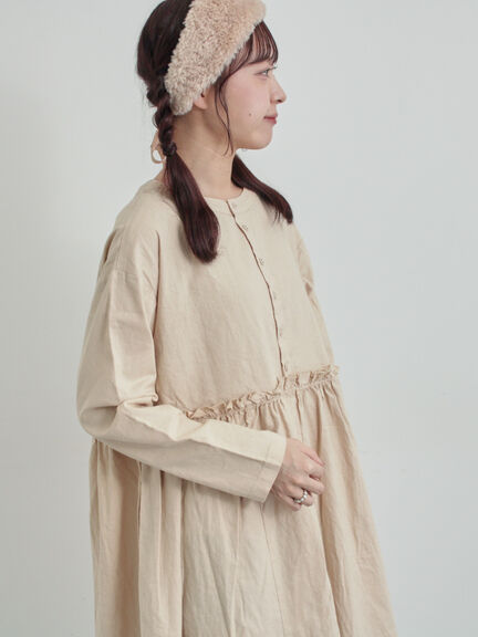 【WEB限定 Sサイズ】製品染めヘンプコットン前後着ギャザーワンピース(グレー/レッド/キナリ)|TSUHARU by Samansa Mos2(ツハルバイサマンサモスモス)通販