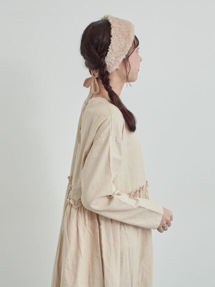 【WEB限定 Sサイズ】製品染めヘンプコットン前後着ギャザーワンピース(グレー/レッド/キナリ)|TSUHARU by Samansa Mos2(ツハルバイサマンサモスモス)通販