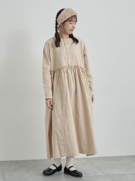 【WEB限定 Sサイズ】製品染めヘンプコットン前後着ギャザーワンピース(グレー/レッド/キナリ)|TSUHARU by Samansa Mos2(ツハルバイサマンサモスモス)通販