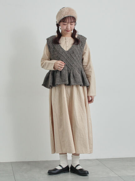 【WEB限定 Sサイズ】製品染めヘンプコットン前後着ギャザーワンピース(グレー/レッド/キナリ)|TSUHARU by Samansa Mos2(ツハルバイサマンサモスモス)通販