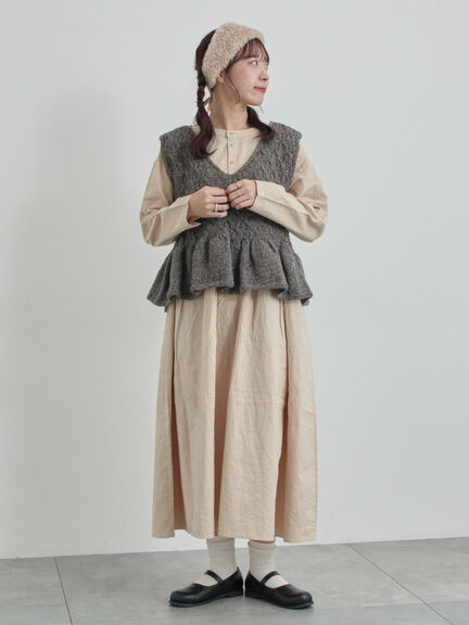 【WEB限定 Sサイズ】製品染めヘンプコットン前後着ギャザーワンピース(グレー/レッド/キナリ)|TSUHARU by Samansa Mos2(ツハルバイサマンサモスモス)通販