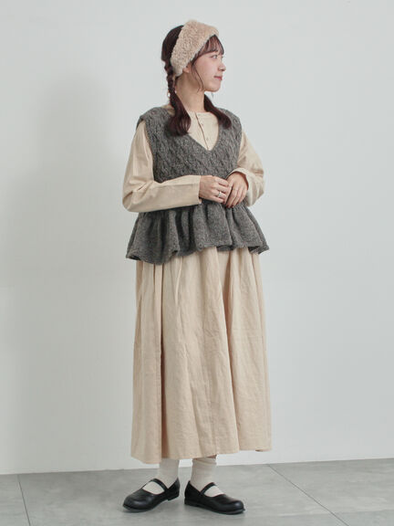 【WEB限定 Sサイズ】製品染めヘンプコットン前後着ギャザーワンピース(グレー/レッド/キナリ)|TSUHARU by Samansa Mos2(ツハルバイサマンサモスモス)通販