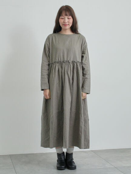 【WEB限定 Sサイズ】製品染めヘンプコットン前後着ギャザーワンピース(グレー/レッド/キナリ)|TSUHARU by Samansa Mos2(ツハルバイサマンサモスモス)通販