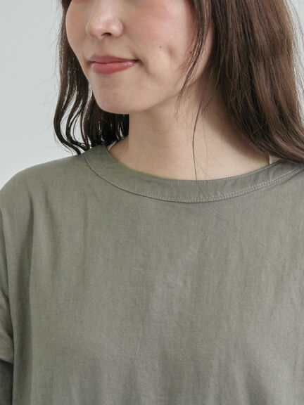 【WEB限定 Sサイズ】製品染めヘンプコットン前後着ギャザーワンピース(グレー/レッド/キナリ)|TSUHARU by Samansa Mos2(ツハルバイサマンサモスモス)通販