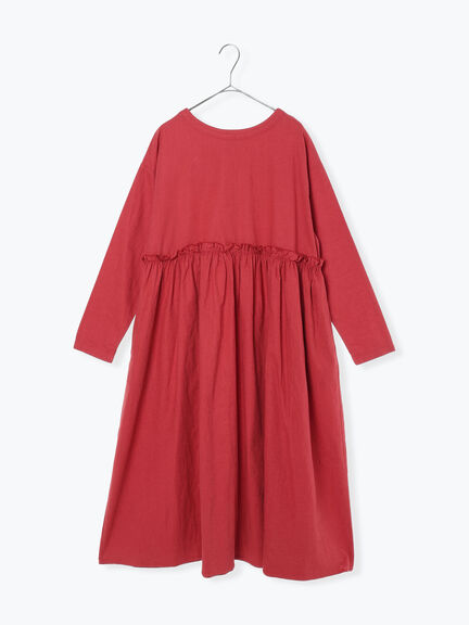 【WEB限定 Sサイズ】製品染めヘンプコットン前後着ギャザーワンピース(グレー/レッド/キナリ)|TSUHARU by Samansa Mos2(ツハルバイサマンサモスモス)通販