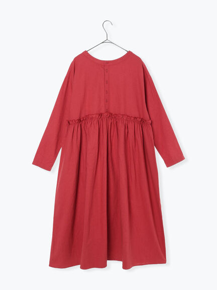 【WEB限定 Sサイズ】製品染めヘンプコットン前後着ギャザーワンピース(グレー/レッド/キナリ)|TSUHARU by Samansa Mos2(ツハルバイサマンサモスモス)通販