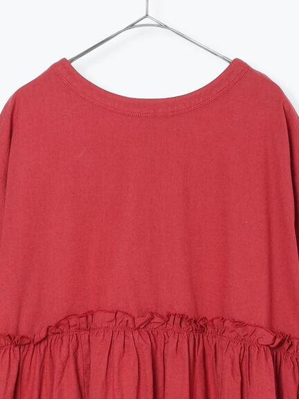 【WEB限定 Sサイズ】製品染めヘンプコットン前後着ギャザーワンピース(グレー/レッド/キナリ)|TSUHARU by Samansa Mos2(ツハルバイサマンサモスモス)通販