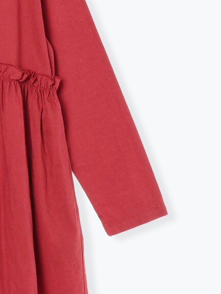 【WEB限定 Sサイズ】製品染めヘンプコットン前後着ギャザーワンピース(グレー/レッド/キナリ)|TSUHARU by Samansa Mos2(ツハルバイサマンサモスモス)通販