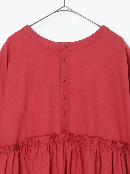 【WEB限定 Sサイズ】製品染めヘンプコットン前後着ギャザーワンピース(グレー/レッド/キナリ)|TSUHARU by Samansa Mos2(ツハルバイサマンサモスモス)通販