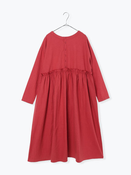 【WEB限定 Sサイズ】製品染めヘンプコットン前後着ギャザーワンピース(グレー/レッド/キナリ)|TSUHARU by Samansa Mos2(ツハルバイサマンサモスモス)通販