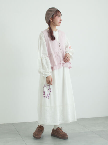 【WEB限定 Sサイズ】ランダム刺繍レース切替ワンピース（オフホワイト/チャコールグレー/ミント）｜TSUHARU by Samansa Mos2（ツハルバイサマンサモスモス）通販