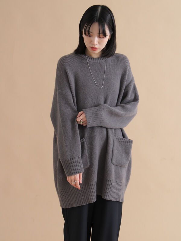 モヘヤライクニットチュニックワンピース(チャコールグレー/ブラウン/イエロー)|sm2rhythm(サマンサモスモス リズム)通販