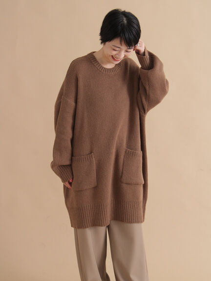 モヘヤライクニットチュニックワンピース(チャコールグレー/ブラウン/イエロー)|sm2rhythm(サマンサモスモス リズム)通販