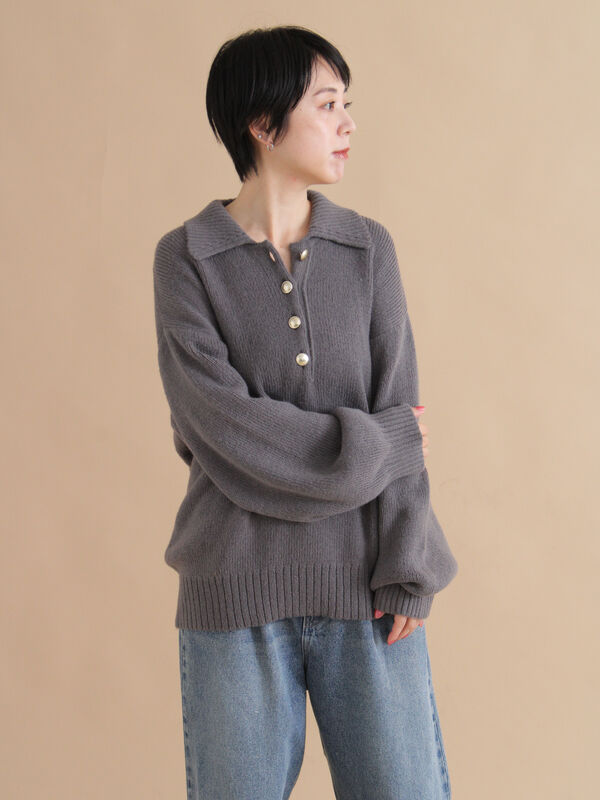 モヘヤライク衿付ニットプルオーバー(チャコールグレー/ブラウン/イエロー)|sm2rhythm(サマンサモスモス リズム)通販