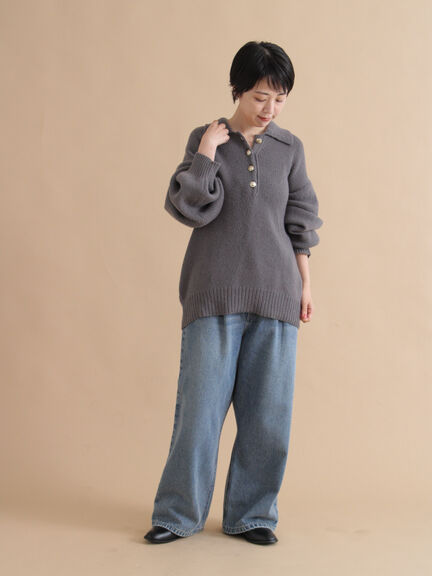 モヘヤライク衿付ニットプルオーバー(チャコールグレー/ブラウン/イエロー)|sm2rhythm(サマンサモスモス リズム)通販